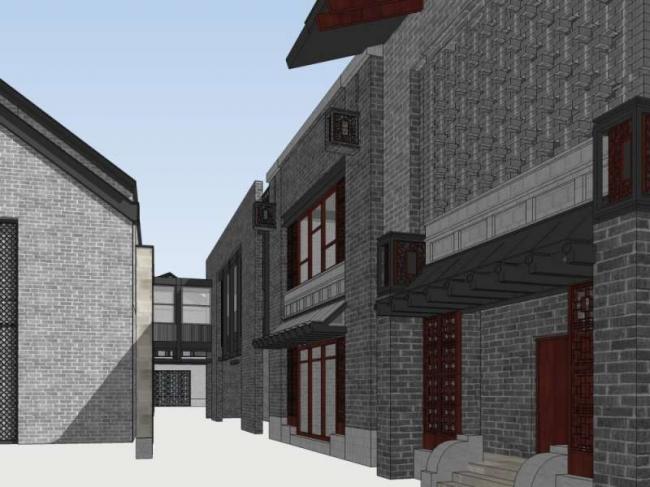 Sketchup商业模型|多层商业街，中式风格