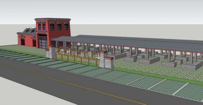Sketchup车站路桥|多层驿站，现代中式风格