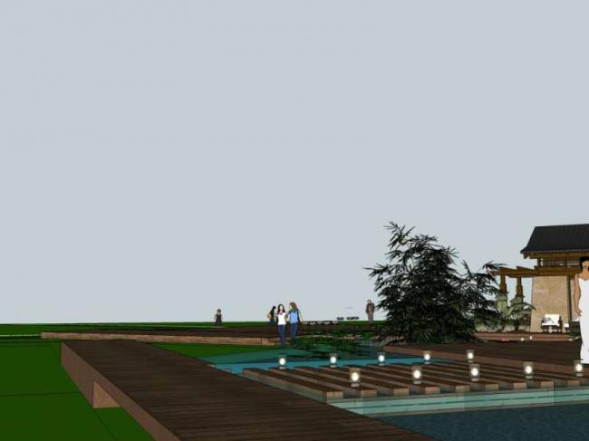 Sketchup酒店模型|酒店庭院，中式风格