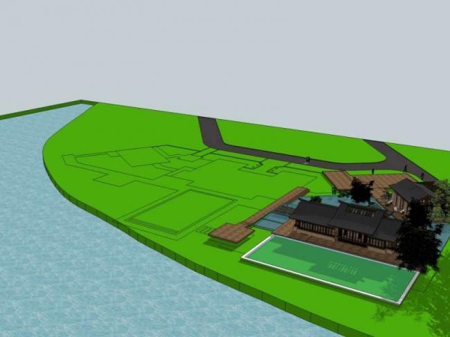 Sketchup酒店模型|酒店庭院，中式风格