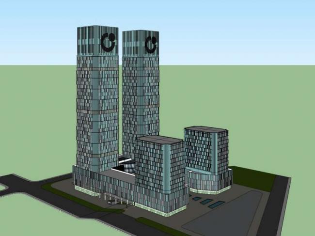 Sketchup办公模型|超高层办公楼，底层商业，现代风格