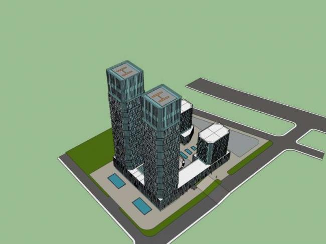 Sketchup办公模型|超高层办公楼，底层商业，现代风格