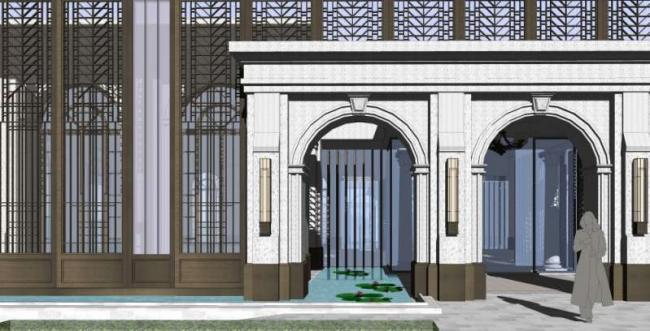 Sketchup商业模型|多层售楼处，古典风格