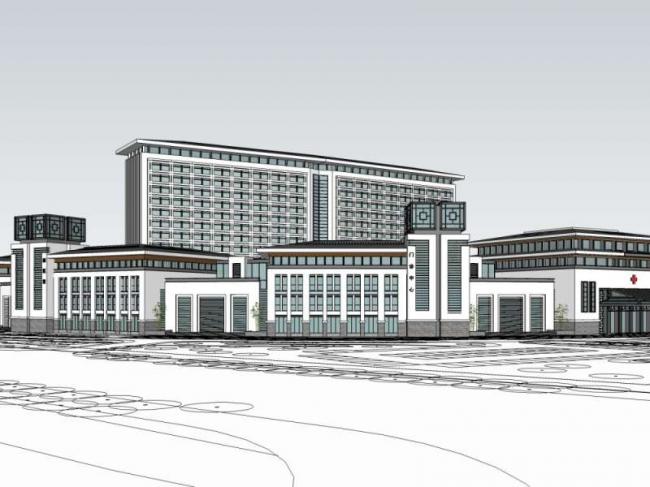 Sketchup医院模型|多高层医院，医疗建筑，中式风格