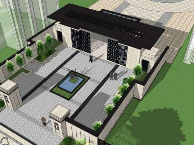 Sketchup住宅模型|小区入口，现代中式风格