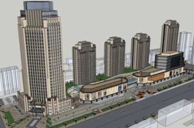 Sketchup综合体模型|高层办公楼，底层商业，多高层综合体，古典风格-BIM建筑网