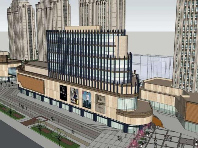 Sketchup综合体模型|高层办公楼，底层商业，多高层综合体，古典风格