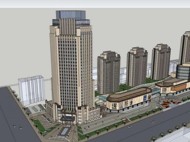 Sketchup综合体模型|高层办公楼，底层商业，多高层综合体，古典风格