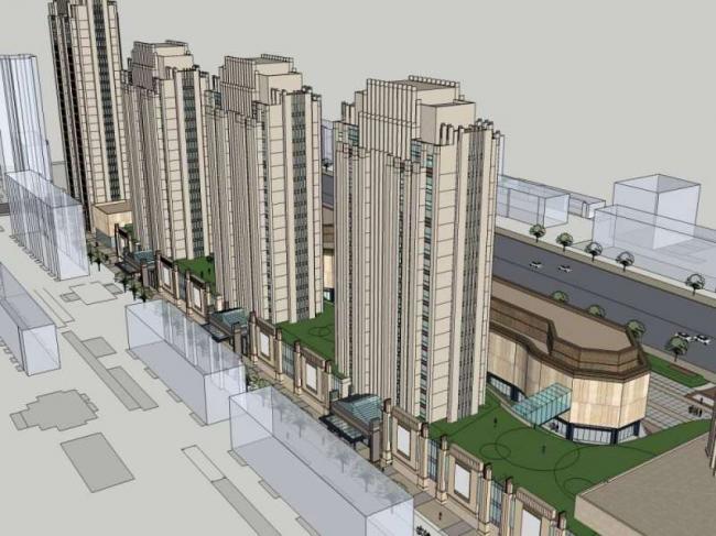 Sketchup综合体模型|高层办公楼，底层商业，多高层综合体，古典风格