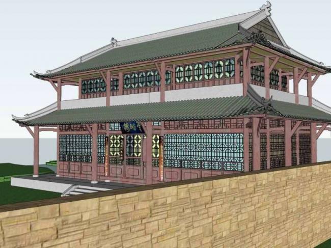 Sketchup古建筑模型|多层三苏祠云屿楼，中式风格，古建