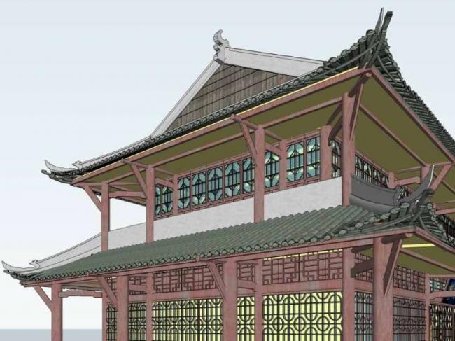 Sketchup古建筑模型|多层三苏祠云屿楼，中式风格，古建
