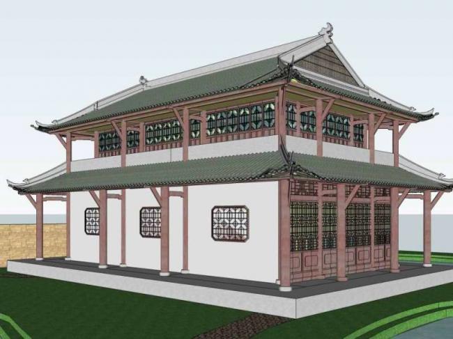 Sketchup古建筑模型|多层三苏祠云屿楼，中式风格，古建