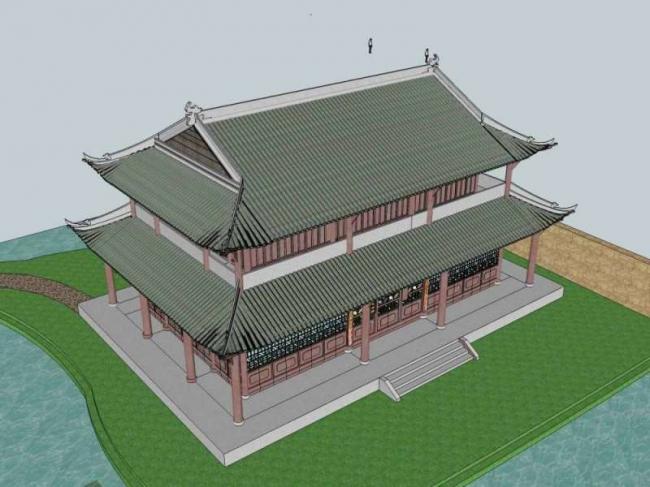 Sketchup古建筑模型|多层三苏祠云屿楼，中式风格，古建