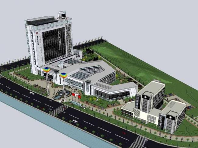 Sketchup医院模型|多层高层混合惠山区人民医院，医疗建筑，现代风格