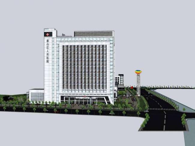 Sketchup医院模型|多层高层混合惠山区人民医院，医疗建筑，现代风格