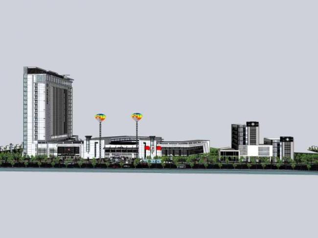 Sketchup医院模型|多层高层混合惠山区人民医院，医疗建筑，现代风格
