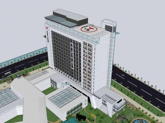 Sketchup医院模型|多层高层混合惠山区人民医院，医疗建筑，现代风格