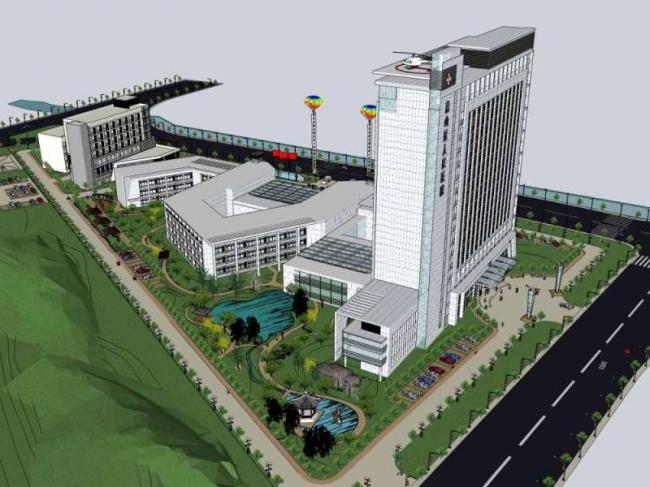 Sketchup医院模型|多层高层混合惠山区人民医院，医疗建筑，现代风格