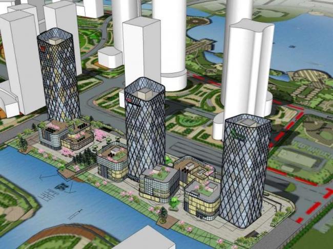 Sketchup综合体模型|高层办公楼，底层商业，酒店，综合体，现代风格