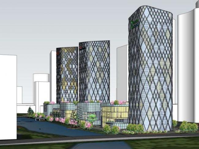 Sketchup综合体模型|高层办公楼，底层商业，酒店，综合体，现代风格