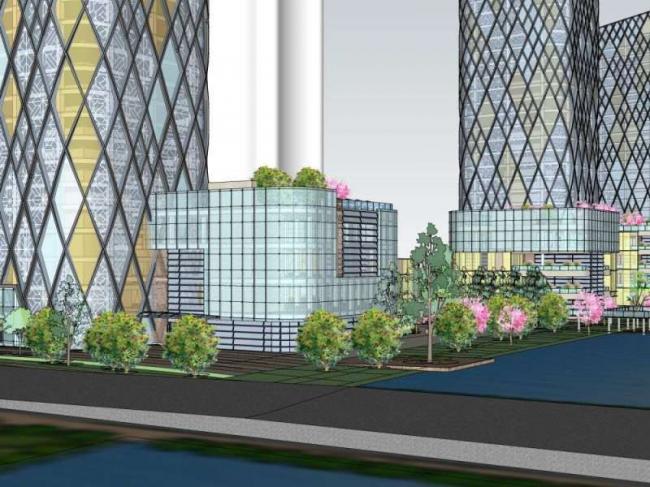 Sketchup综合体模型|高层办公楼，底层商业，酒店，综合体，现代风格