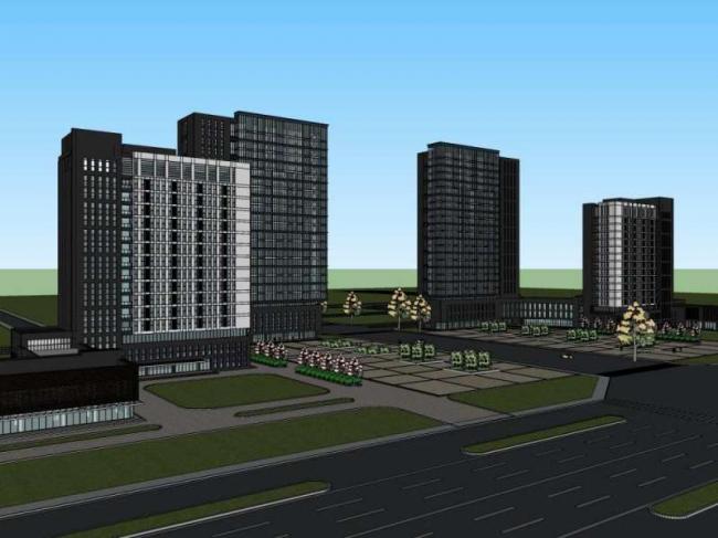Sketchup办公模型|高层电子电器产业园科研楼，办公楼，现代风格