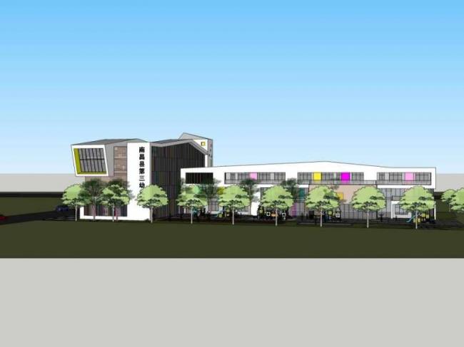 Sketchup学校模型|多层南昌县第三幼儿园，校园教育建筑，现代风格