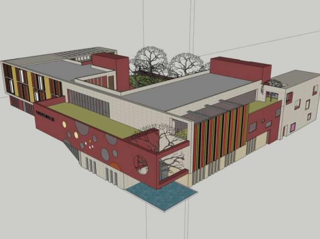 Sketchup学校模型|多层天府世家北侧幼儿园学校，教育建筑，现代风格