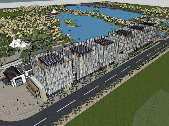 Sketchup商业模型|多层公园商业街，新中式风格