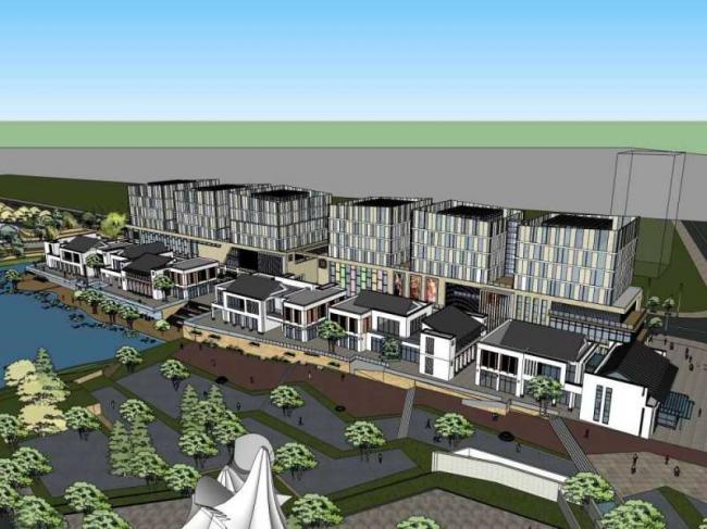 Sketchup商业模型|多层公园商业街，新中式风格