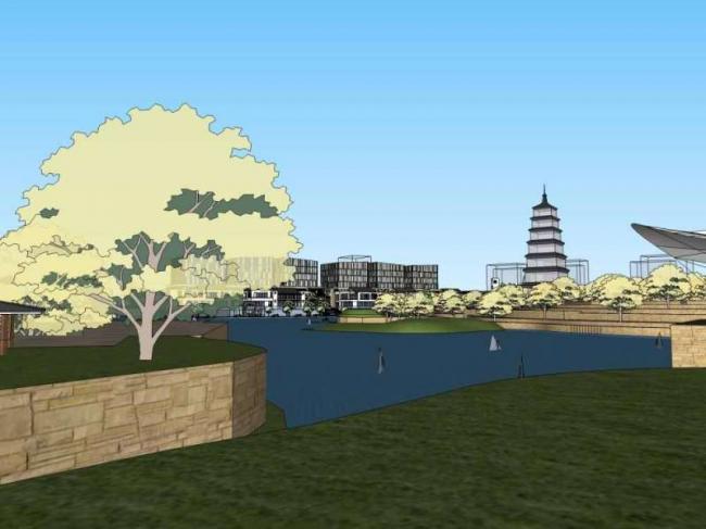 Sketchup商业模型|多层公园商业街，新中式风格