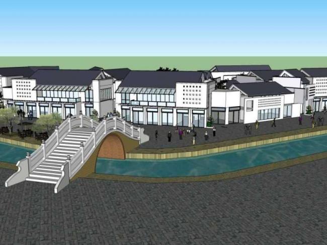 Sketchup商业模型|多层商业街，步行街，中式风格