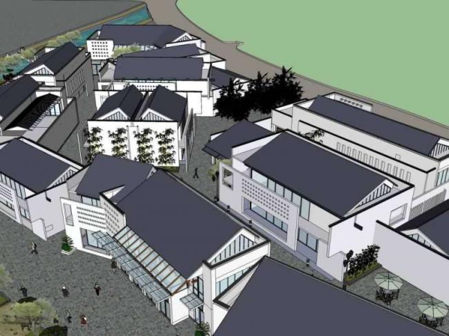 Sketchup商业模型|多层商业街，步行街，中式风格