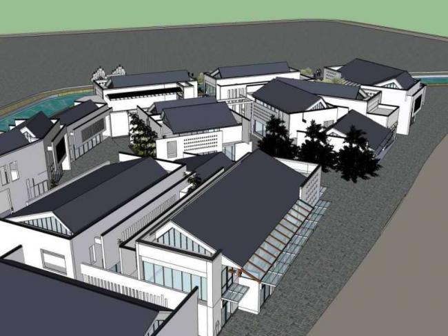 Sketchup商业模型|多层商业街，步行街，中式风格