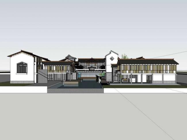 Sketchup商业模型|西南民俗商业街建筑群，步行街，中式风格