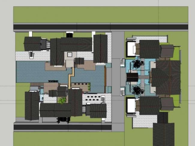 Sketchup商业模型|西南民俗商业街建筑群，步行街，中式风格