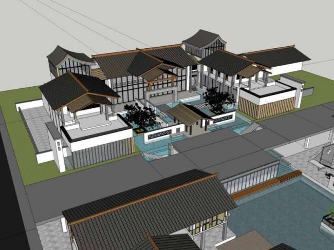 Sketchup商业模型|西南民俗商业街建筑群，步行街，中式风格