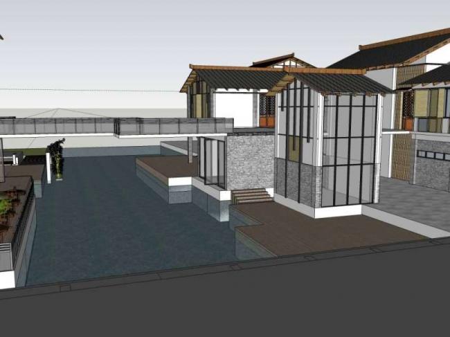 Sketchup商业模型|西南民俗商业街建筑群，步行街，中式风格