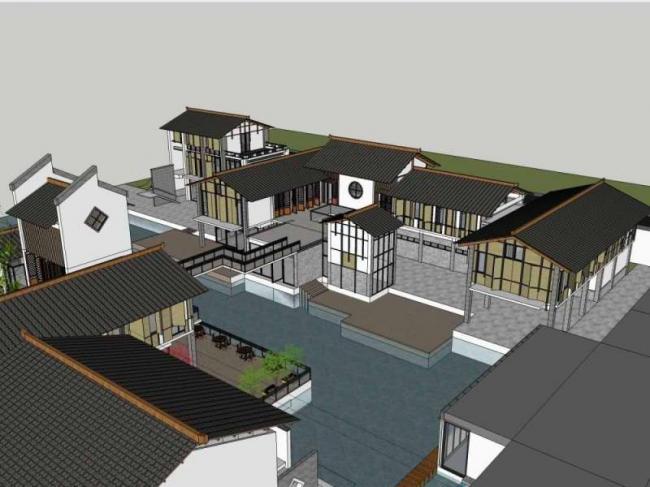 Sketchup商业模型|西南民俗商业街建筑群，步行街，中式风格
