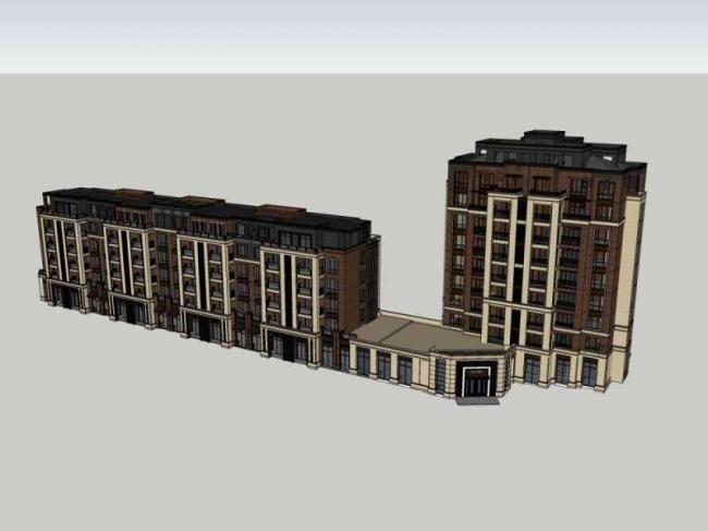 Sketchup住宅模型|多层住宅，沿街商业，西式古典风格