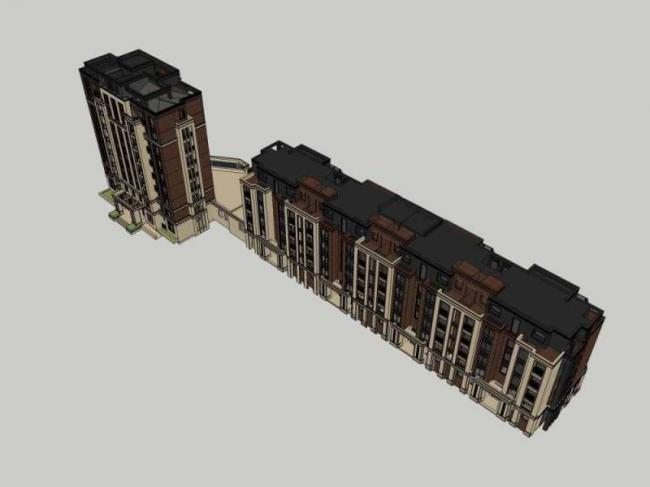 Sketchup住宅模型|多层住宅，沿街商业，西式古典风格