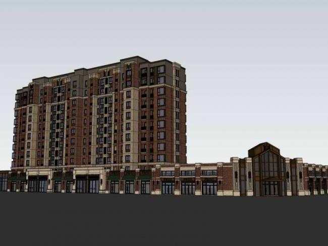 Sketchup住宅模型|高层住宅，沿街商业，西式古典风格