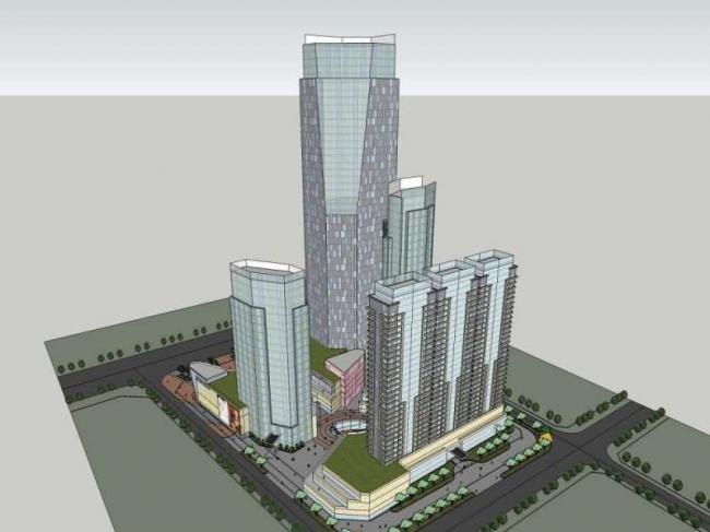Sketchup综合体模型|超高层办公楼，底层商业，综合体，现代风格