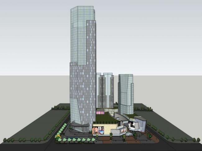 Sketchup综合体模型|超高层办公楼，底层商业，综合体，现代风格