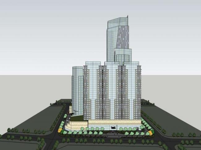 Sketchup综合体模型|超高层办公楼，底层商业，综合体，现代风格