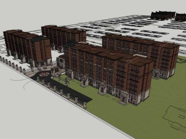 Sketchup商业模型|多层公寓住宅，商业，古典风格