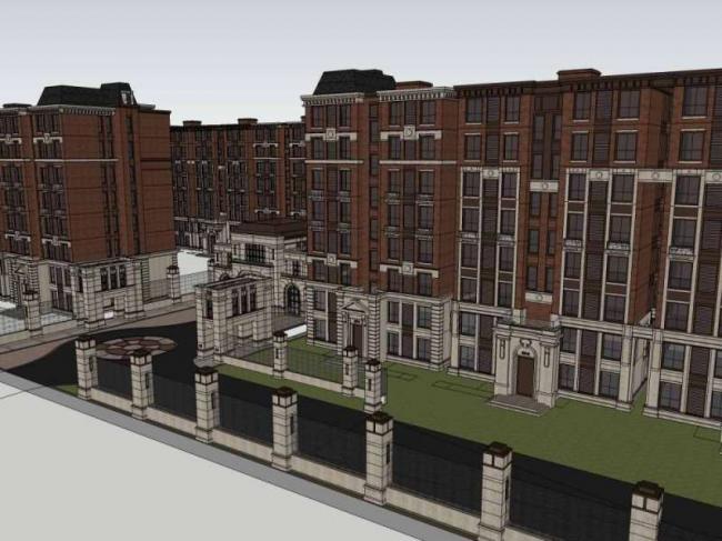 Sketchup商业模型|多层公寓住宅，商业，古典风格