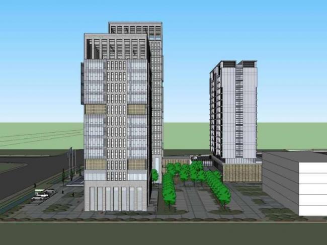 Sketchup办公模型|高层办公楼，古典风格