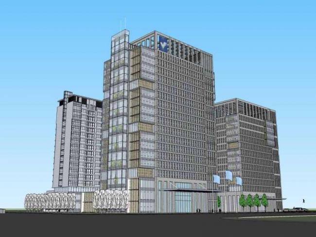 Sketchup办公模型|高层办公楼，古典风格