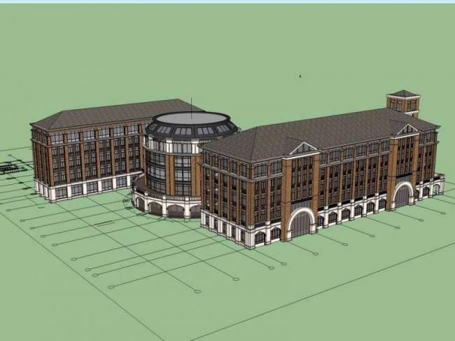 Sketchup学校模型|多层学校教学楼，校园教育建筑，古典风格
